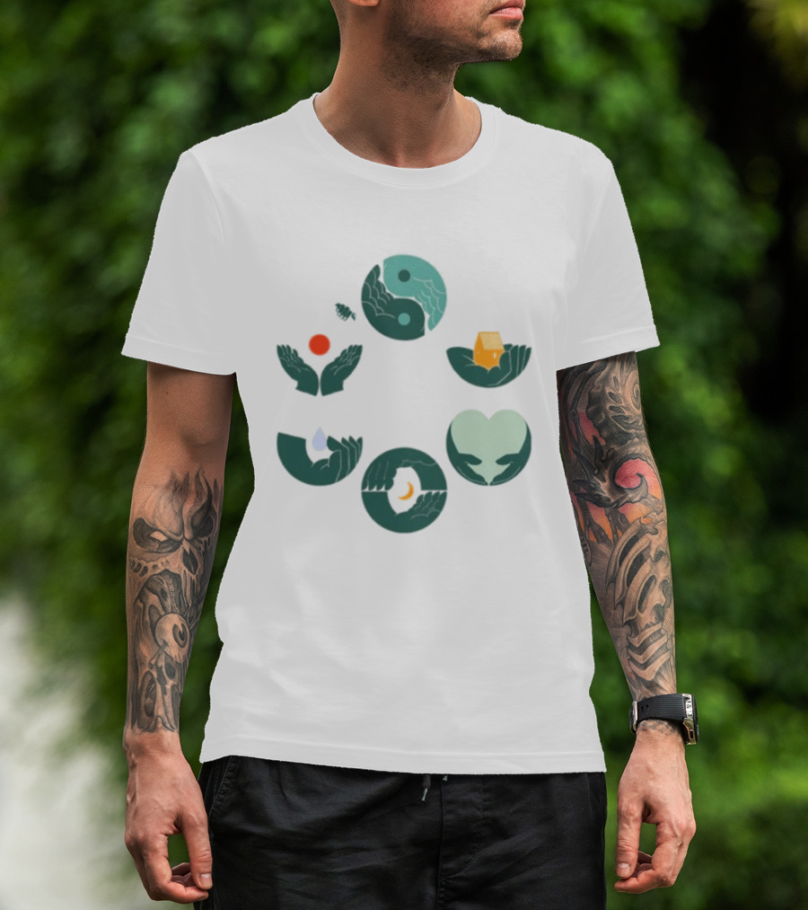 Tors Store Yin Yang Elements Hands Nature T-Shirt
