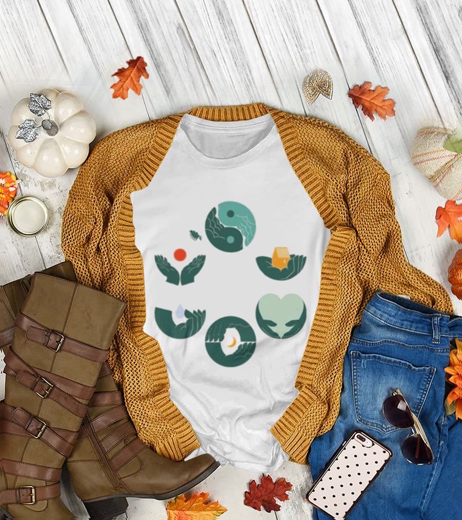 Tors Store Yin Yang Elements Hands Nature T-Shirt