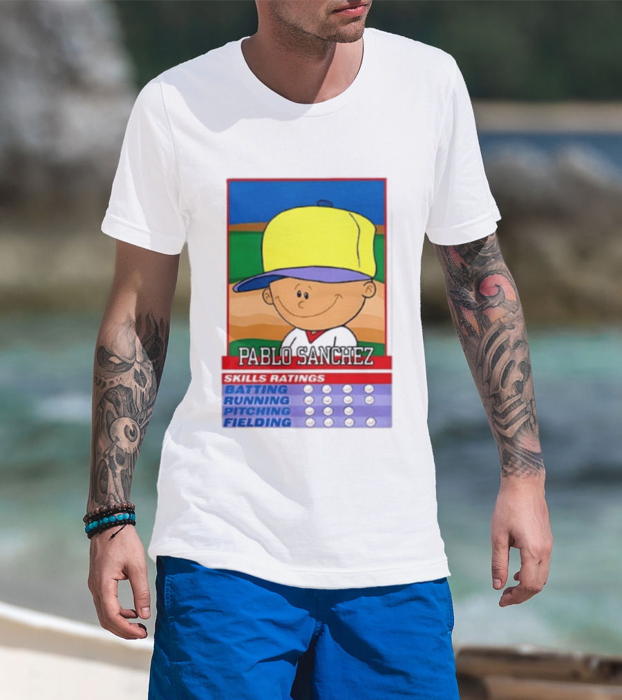 Trending Pablo Sanchez Skills Ratings Card Batting Running Pitching Fielding T-Shirt