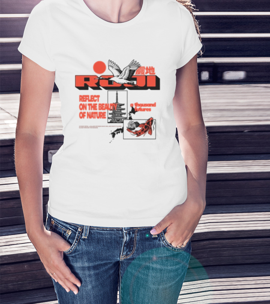 Unik Clothing Store Roji White Reflect On The Beauty Of Nature A Thousand Futures Koi Birds T-Shirt