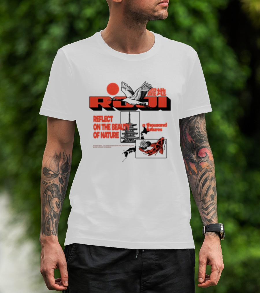 Unik Clothing Store Roji White Reflect On The Beauty Of Nature A Thousand Futures Koi Birds T-Shirt