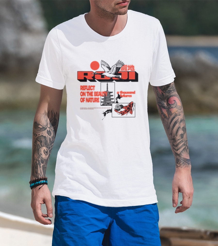Unik Clothing Store Roji White Reflect On The Beauty Of Nature A Thousand Futures Koi Birds T-Shirt