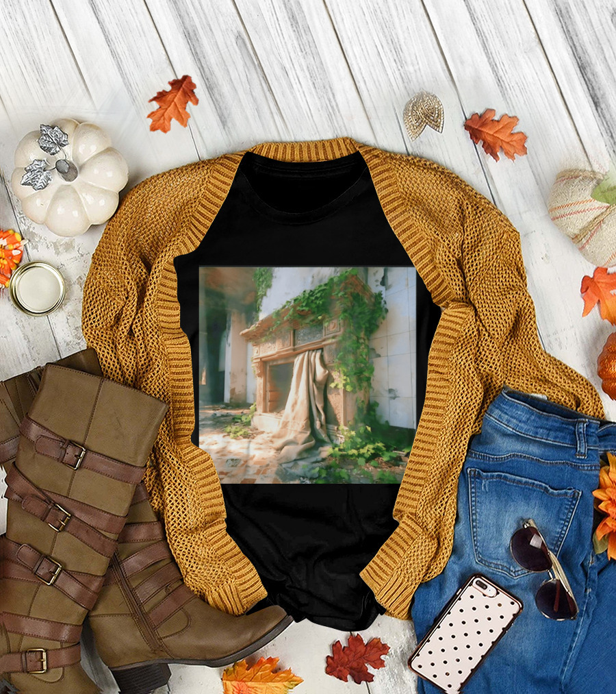 Abandoned Fireplace With Overgrown Ivy And Ruins Ambience T-Shirt