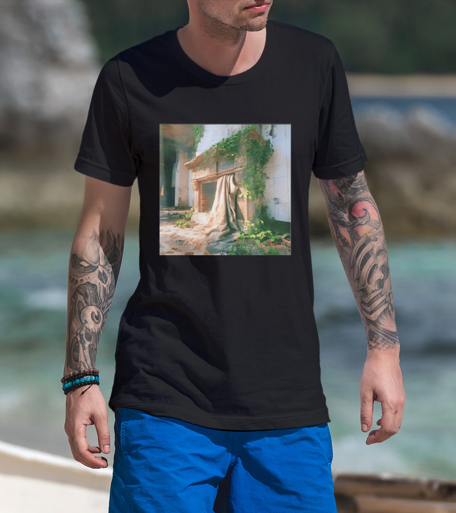 Abandoned Fireplace With Overgrown Ivy And Ruins Ambience T-Shirt