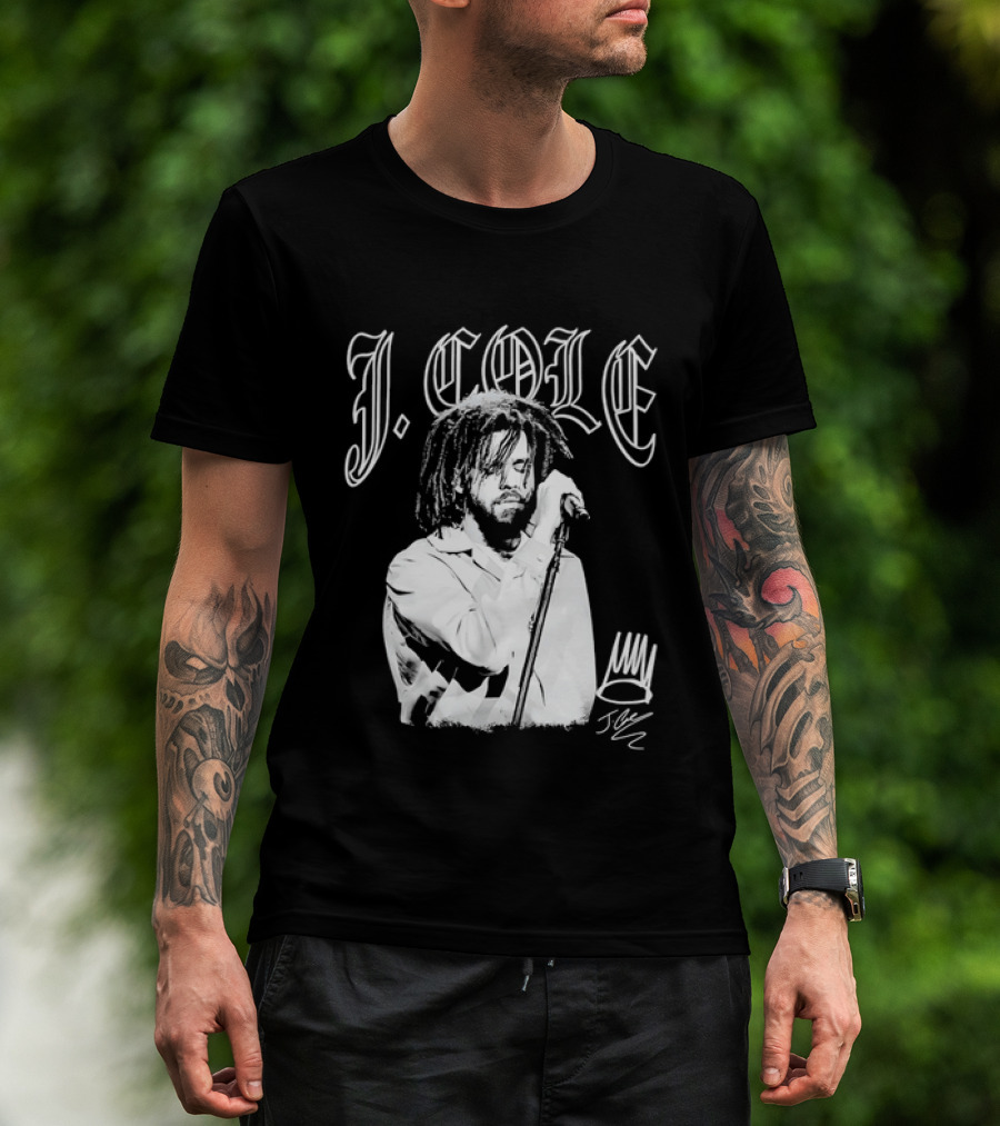 J Cole Dreamville Hip Hop Portrait Style Microphone T-Shirt