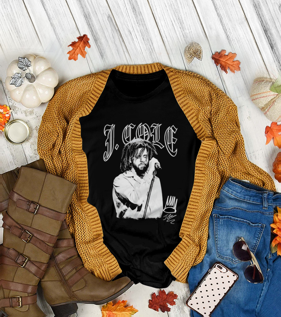 J Cole Dreamville Hip Hop Portrait Style Microphone T-Shirt