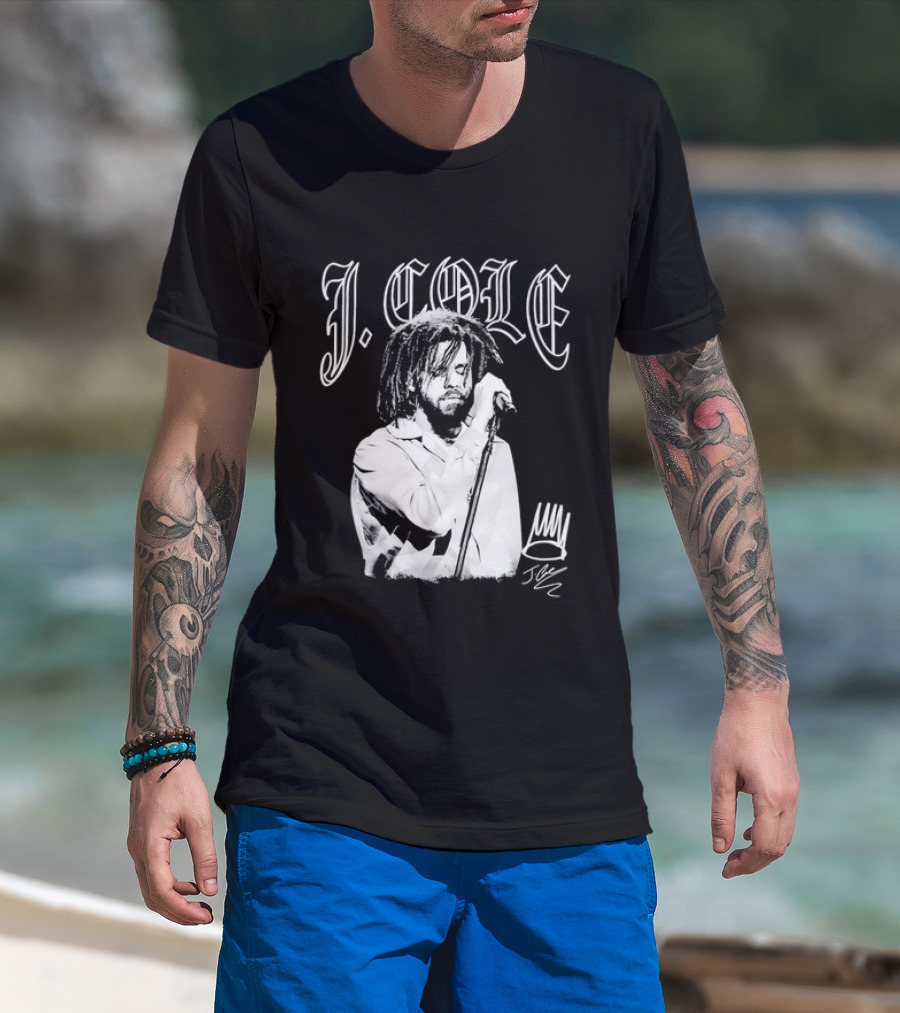 J Cole Dreamville Hip Hop Portrait Style Microphone T-Shirt