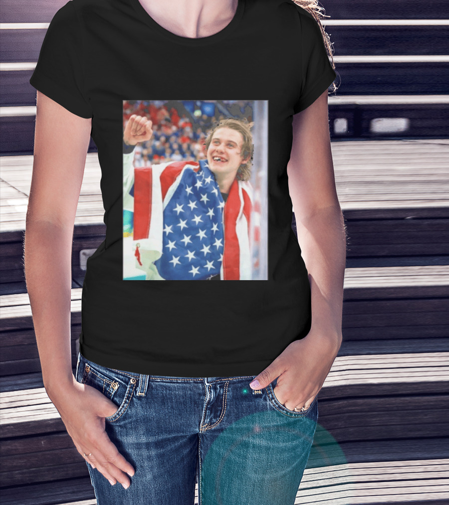 Jack Hughes USA Hockey World Champs 2026 Victory Celebration American Flag T-Shirt