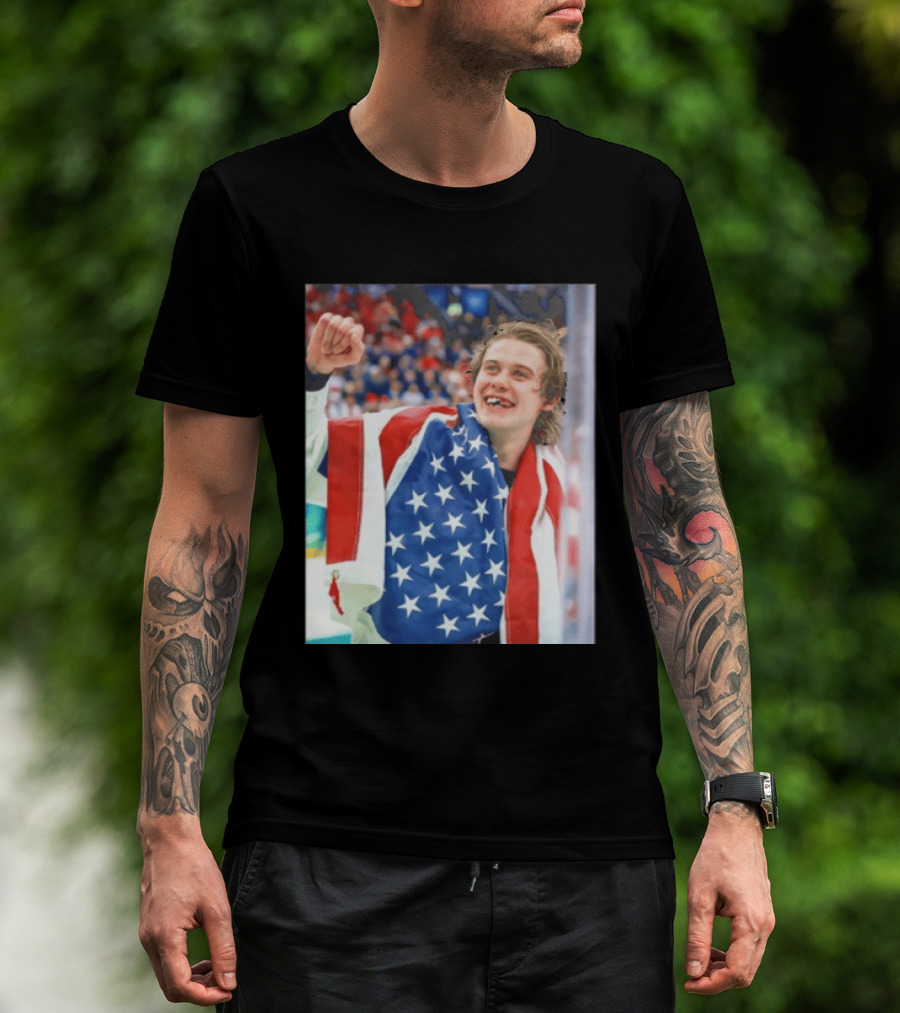 Jack Hughes USA Hockey World Champs 2026 Victory Celebration American Flag T-Shirt