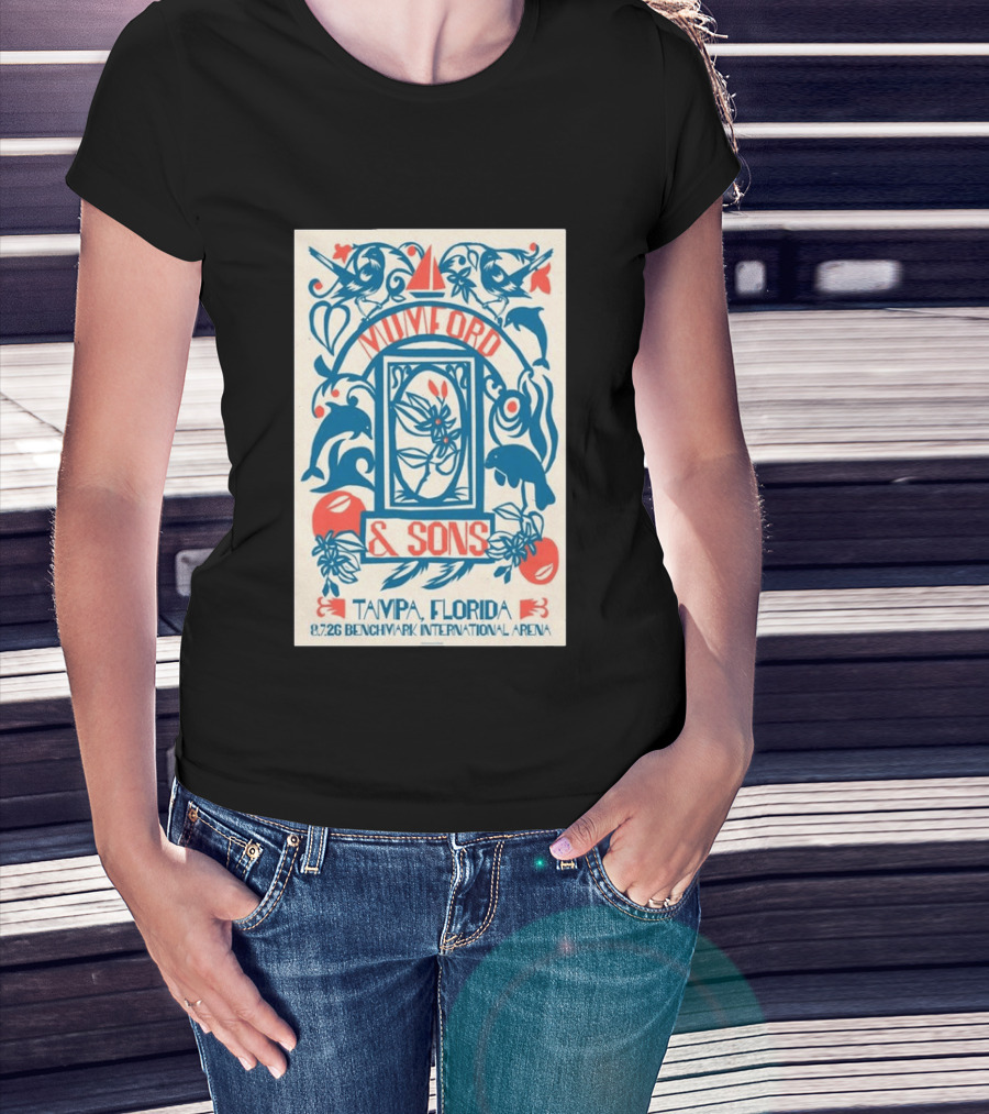 Mumford & Sons August 7 2026 Benchmark International Arena Tampa Florida With Dolphins And Floral Motif T-Shirt