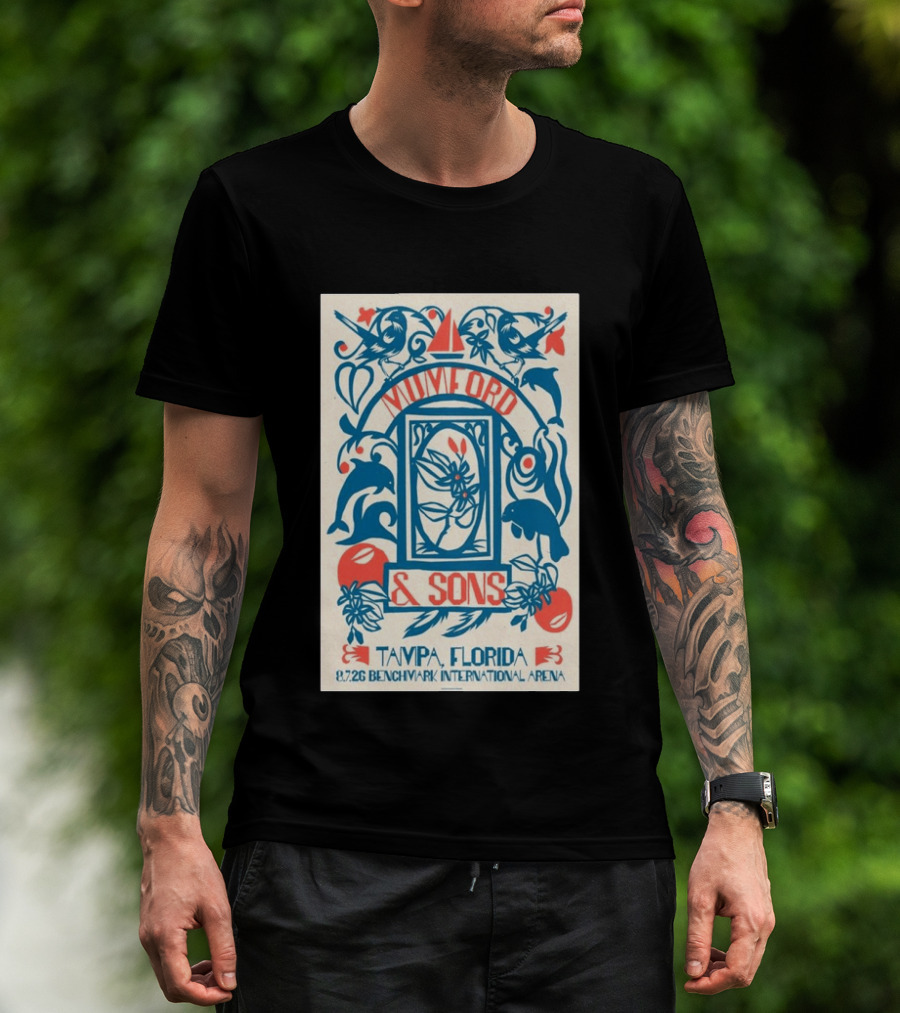 Mumford & Sons August 7 2026 Benchmark International Arena Tampa Florida With Dolphins And Floral Motif T-Shirt