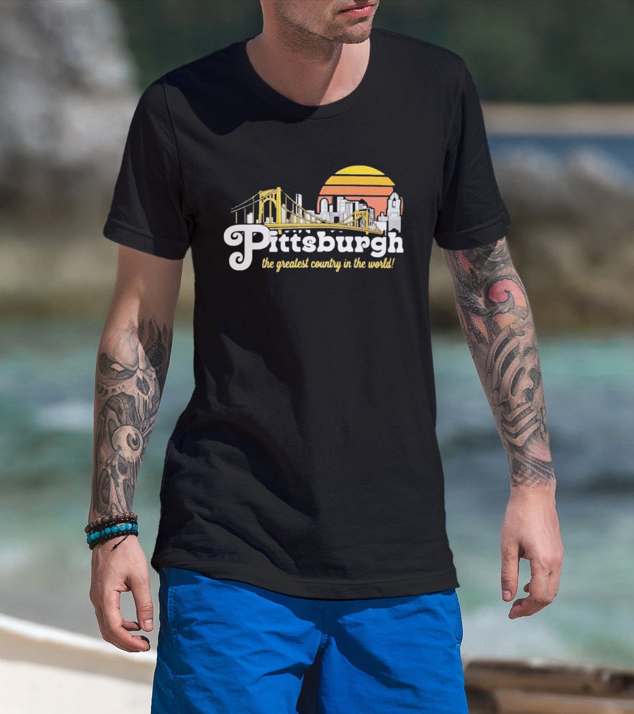 Pittsburgh Skyline With Bridge And Sunset The Greatest Country In The World T-Shirt