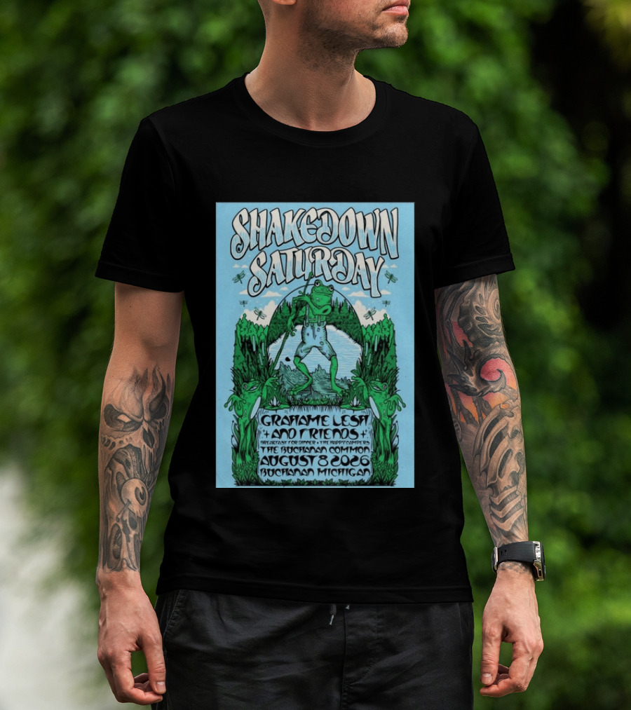 Grahame Lesh Shakedown Saturday August 8 2026 Buchanan Michigan Frog Art Trees Grahame Lesh And Friends Breakfast For Dinner Live Music Event T-Shirt