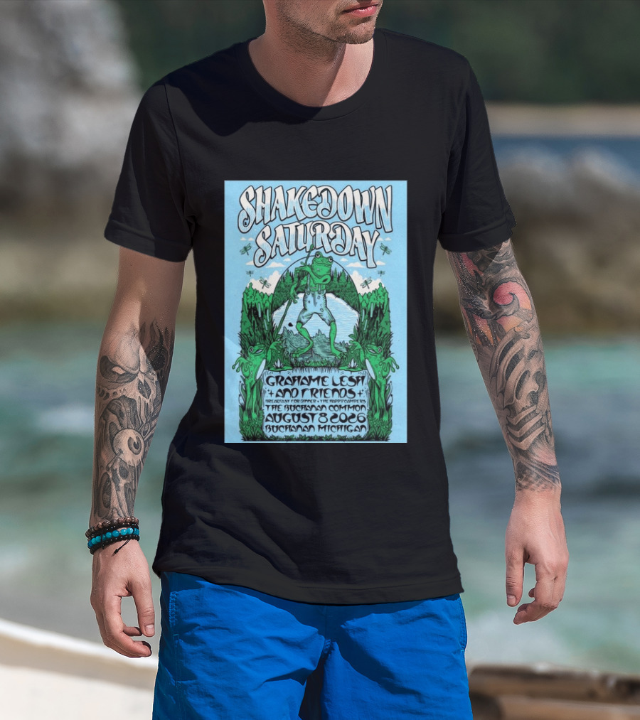 Grahame Lesh Shakedown Saturday August 8 2026 Buchanan Michigan Frog Art Trees Grahame Lesh And Friends Breakfast For Dinner Live Music Event T-Shirt