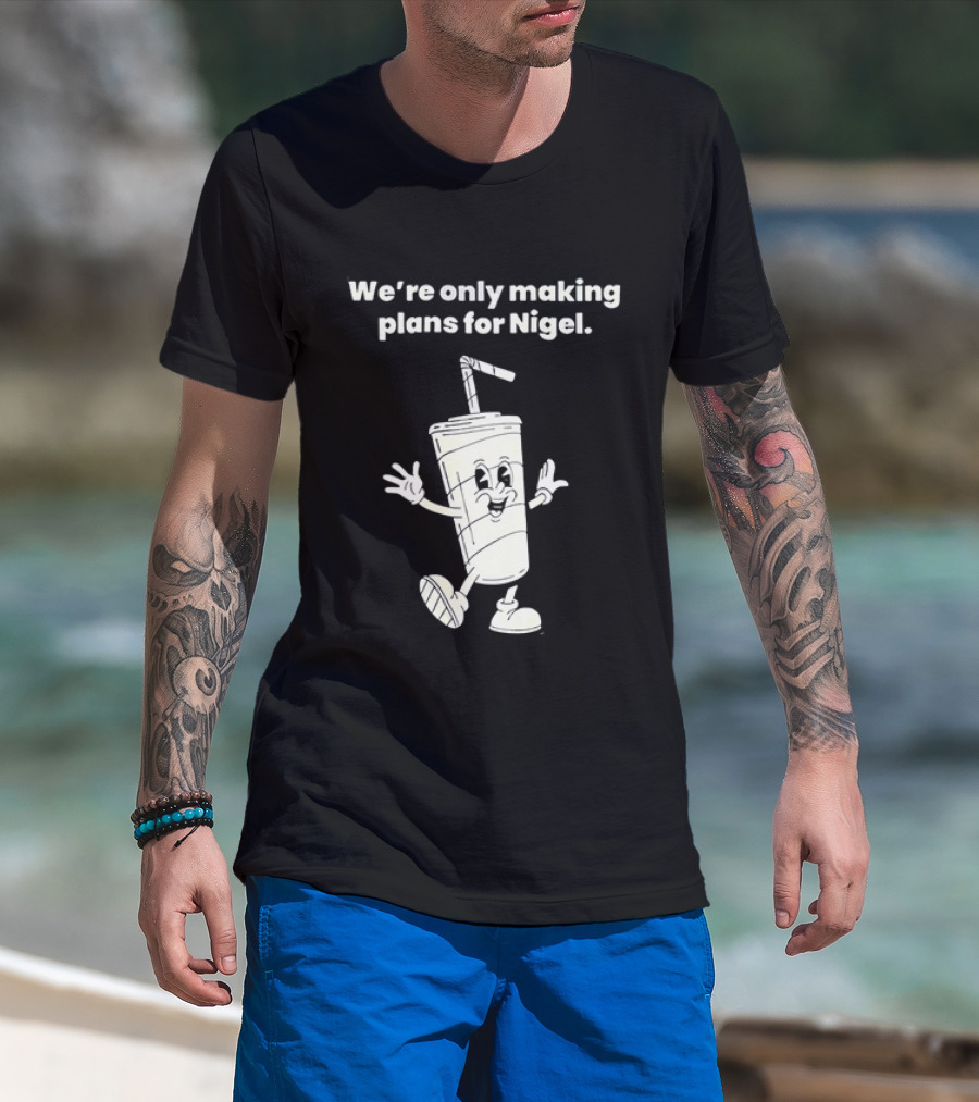 We're Only Making Plans For Nigel XTC 80s Music Cartoon Cup T-Shirt