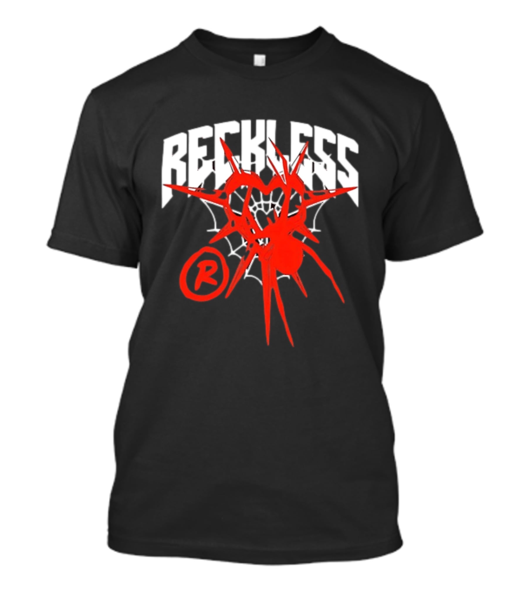 Reckless Web Heart With Spiky Red Symbol And R T-Shirt