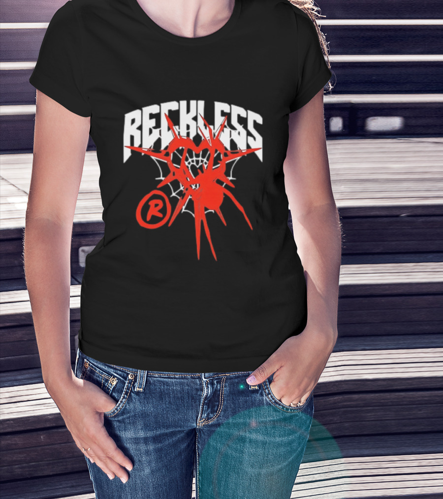 Reckless Web Heart With Spiky Red Symbol And R T-Shirt
