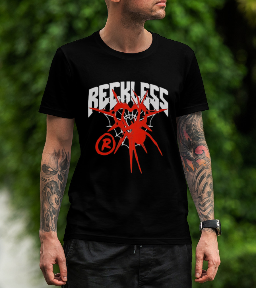 Reckless Web Heart With Spiky Red Symbol And R T-Shirt
