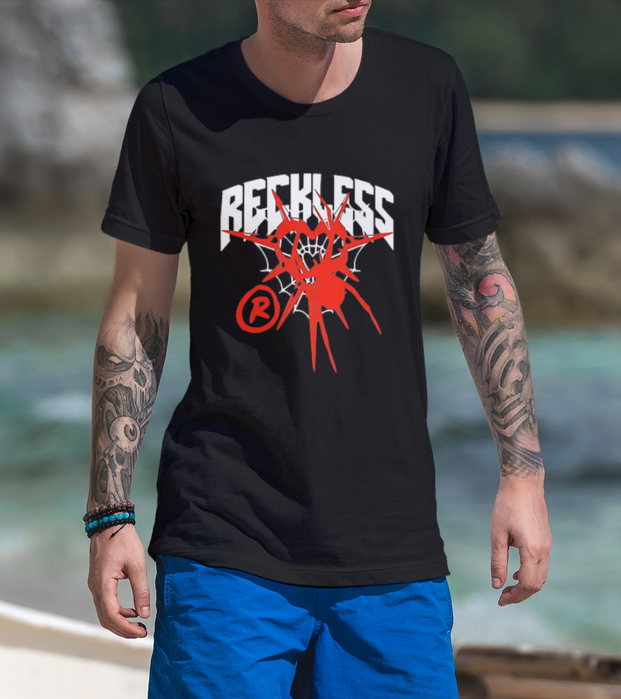 Reckless Web Heart With Spiky Red Symbol And R T-Shirt
