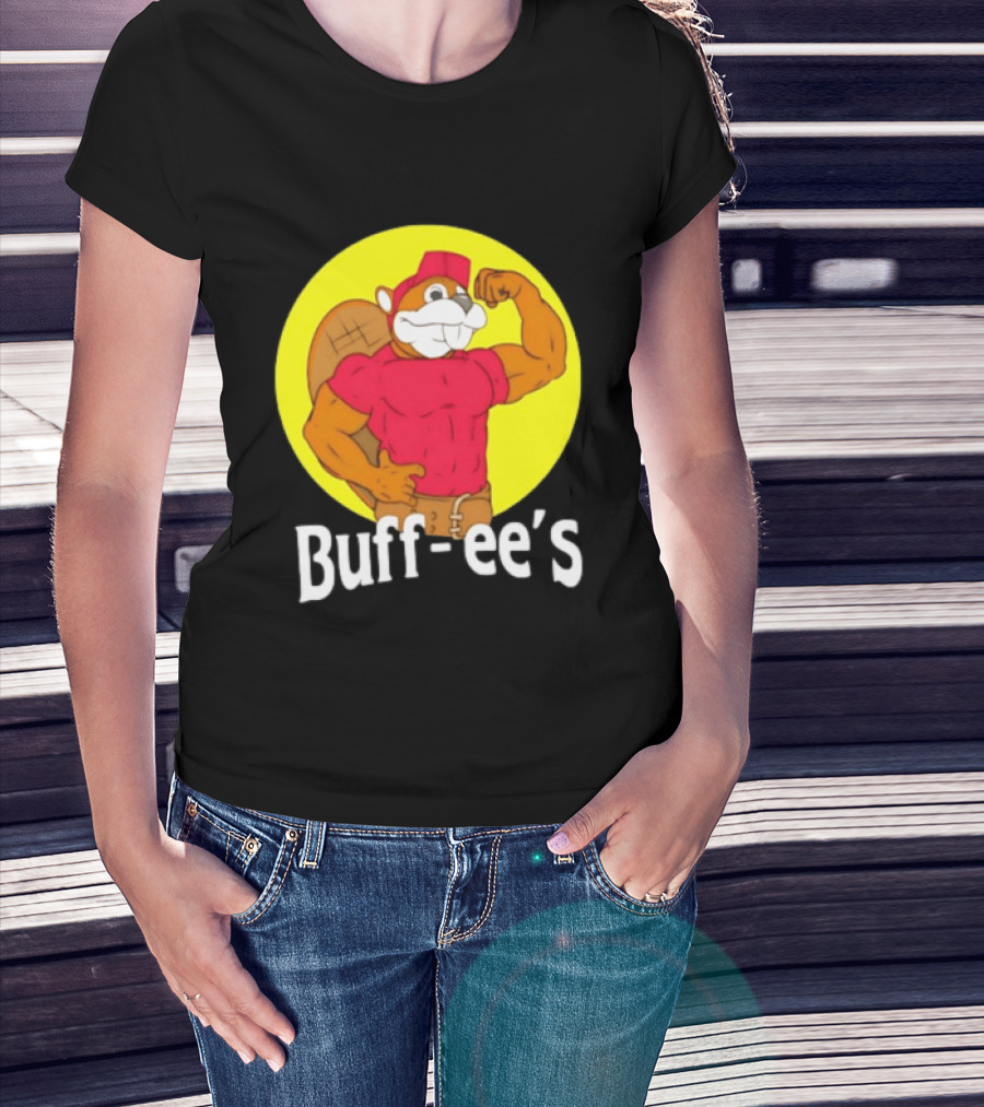 Buff Ee's Strong Muscular Beaver Character In Red Outfit T-Shirt