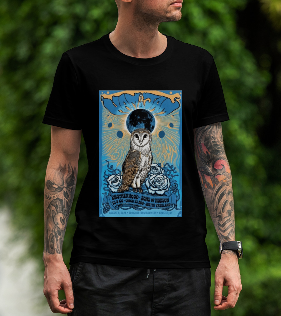 HamJam Festival August 8 2026 Owl And Roses Brotherhood Sons Of Hudson Long Lot Farm Brewery Chester NY T-Shirt