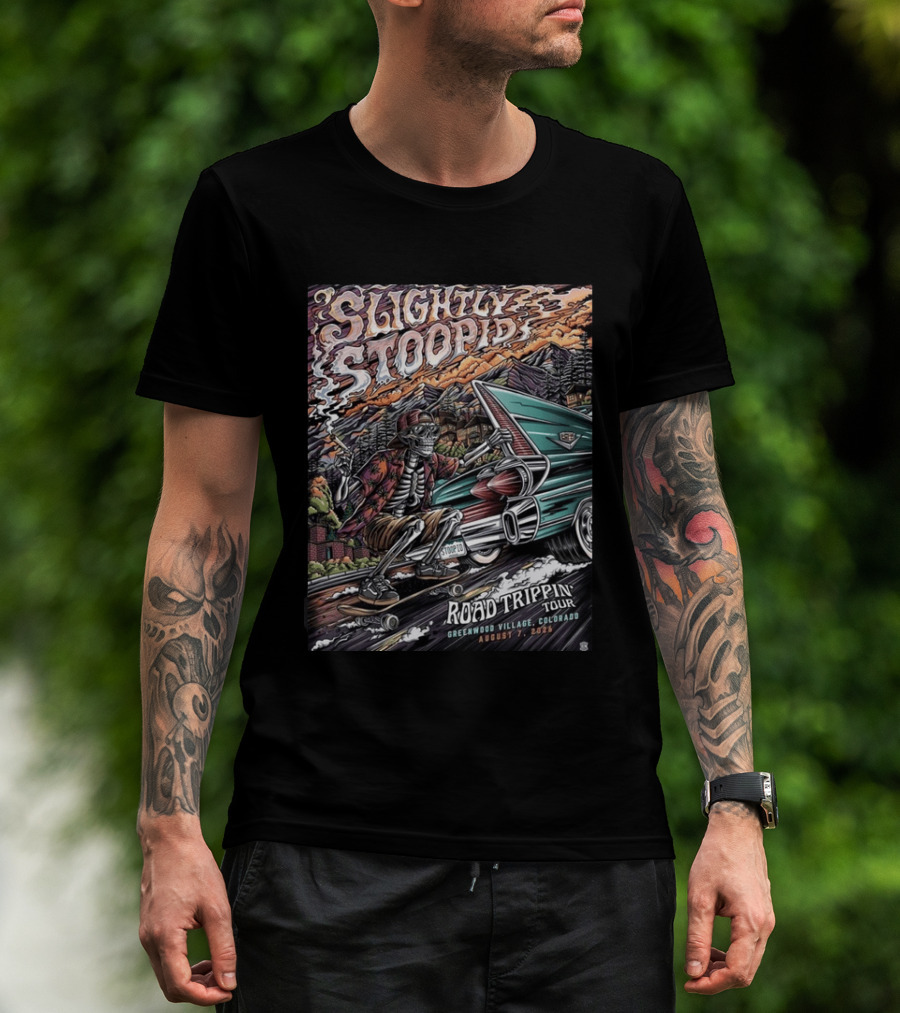 Slightly Stoopid Road Trippin Tour Greenwood Village Colorado August 7 2026 Fiddler's Green Amphitheatre T-Shirt