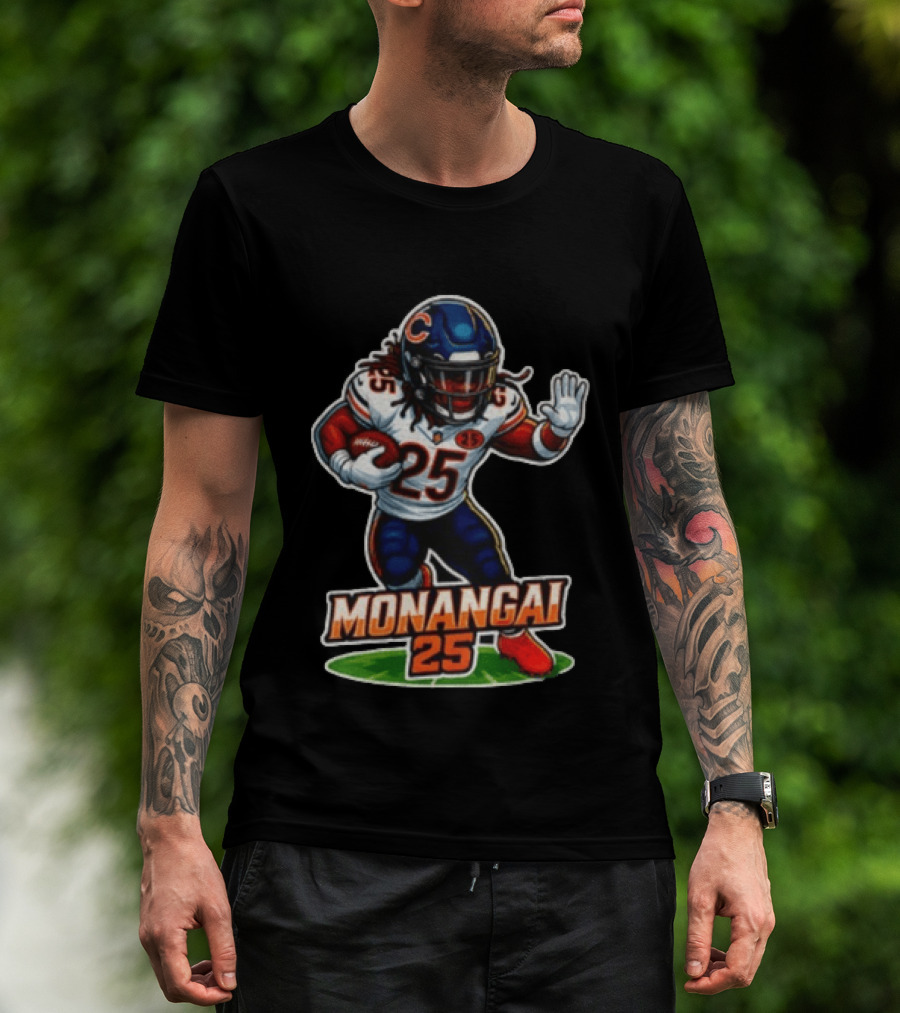 Chicago Bears Kyle Monangai Cartoon Caricature Football Player 25 T-Shirt