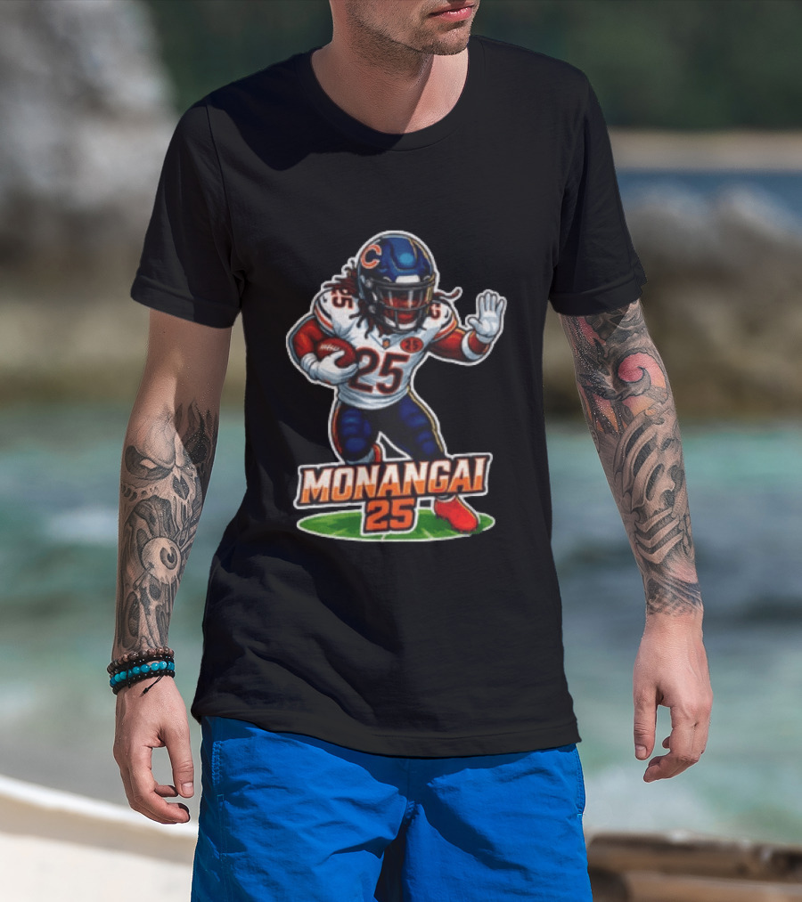 Chicago Bears Kyle Monangai Cartoon Caricature Football Player 25 T-Shirt