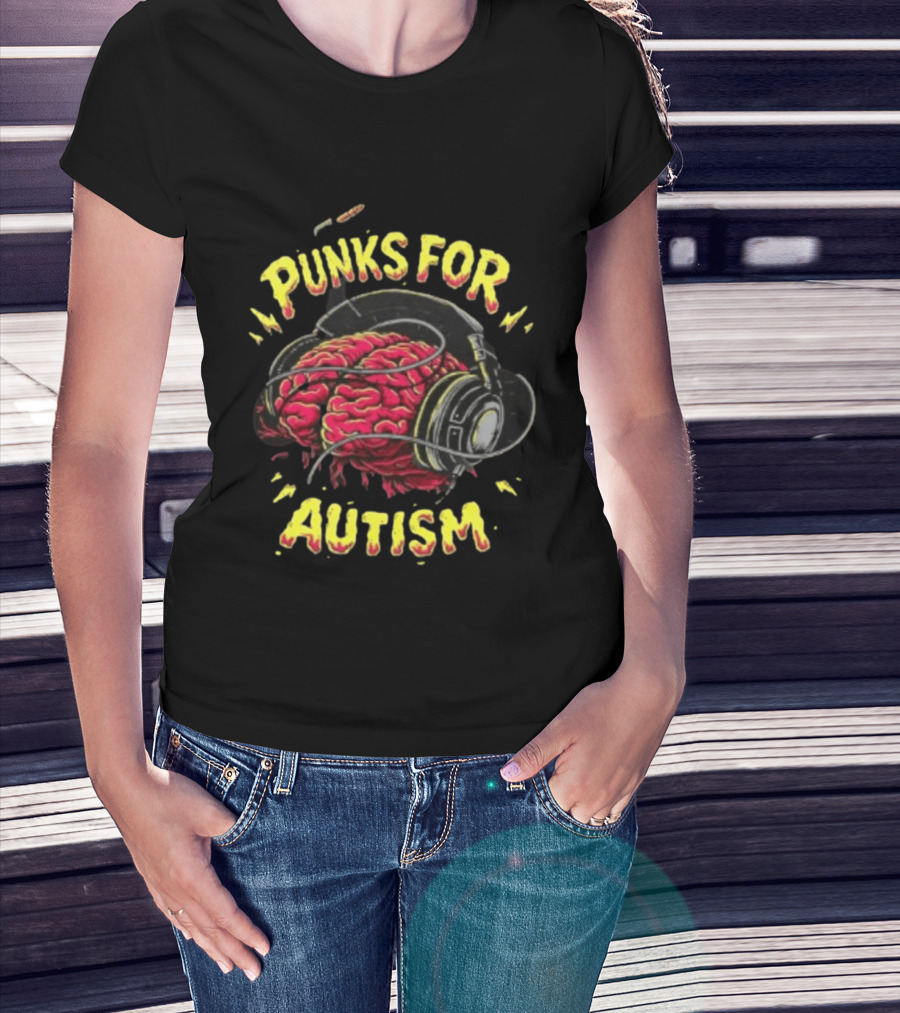 Punks For Autism Brain Headphones T-Shirt