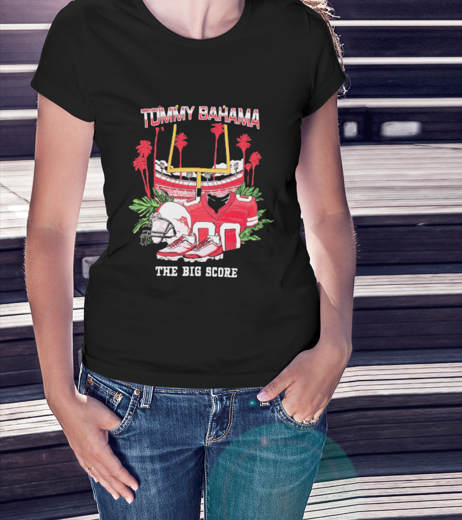 Tommy Bahama The Big Score Football Stadium Jersey And Helmet Football Scene T-Shirt