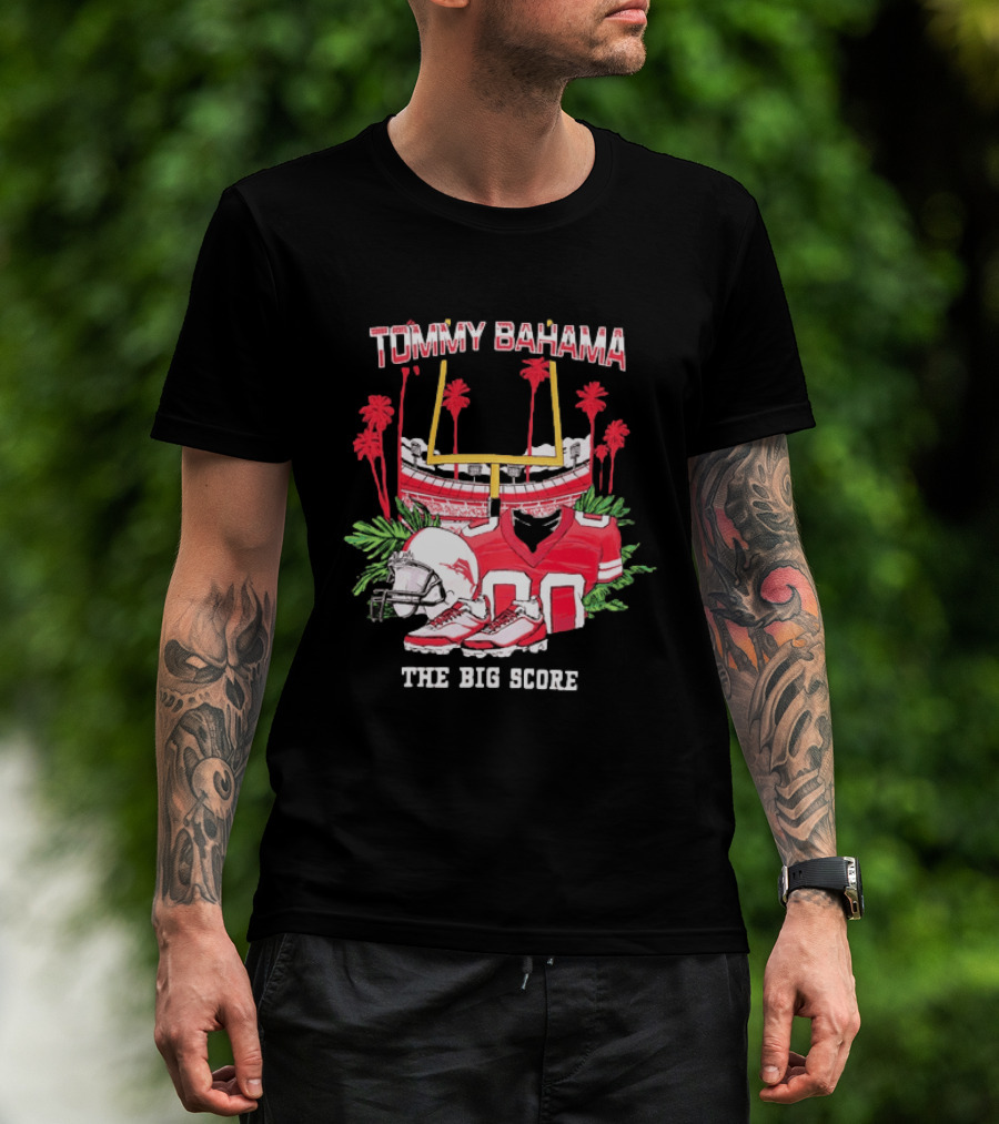 Tommy Bahama The Big Score Football Stadium Jersey And Helmet Football Scene T-Shirt
