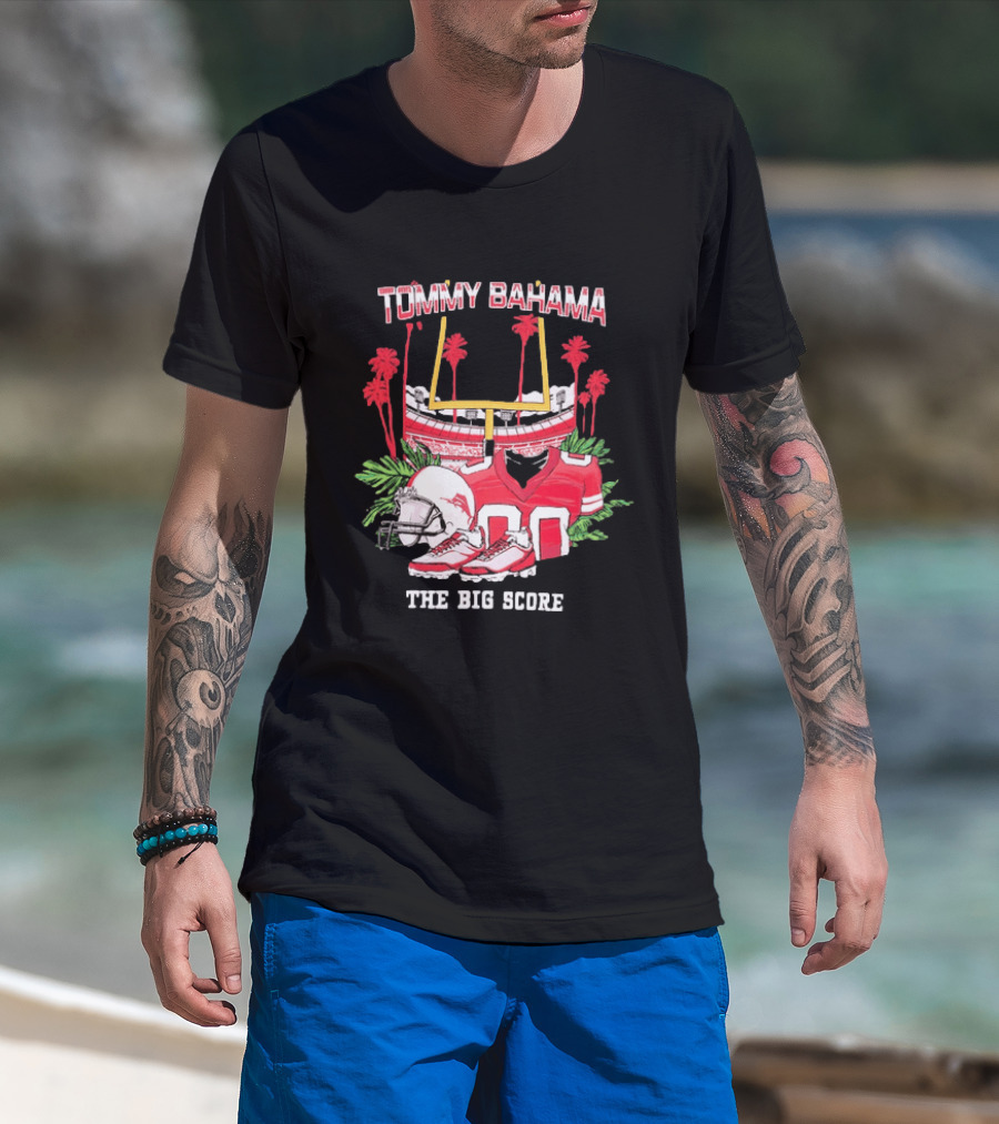 Tommy Bahama The Big Score Football Stadium Jersey And Helmet Football Scene T-Shirt