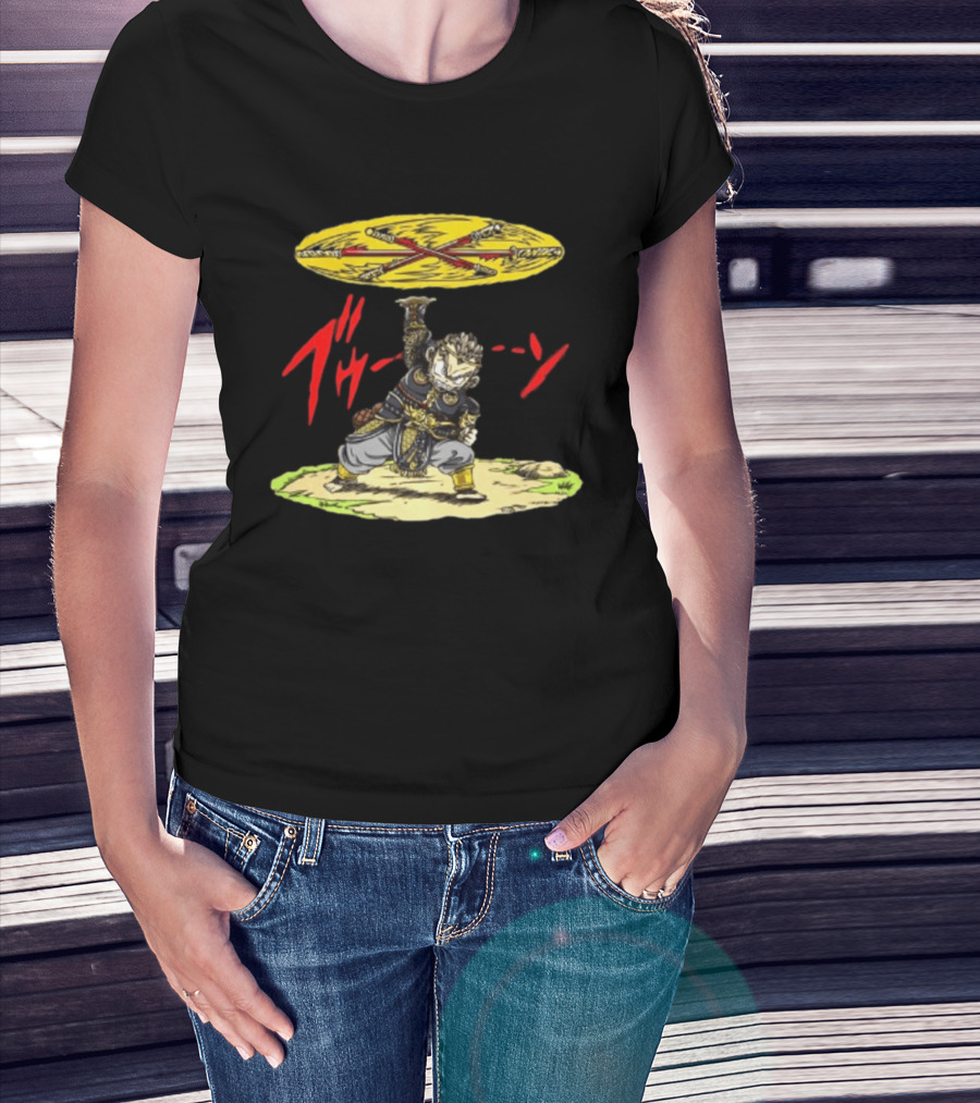 Ton Wukong Rotate The Stick Yellow Red Cartoon T-Shirt