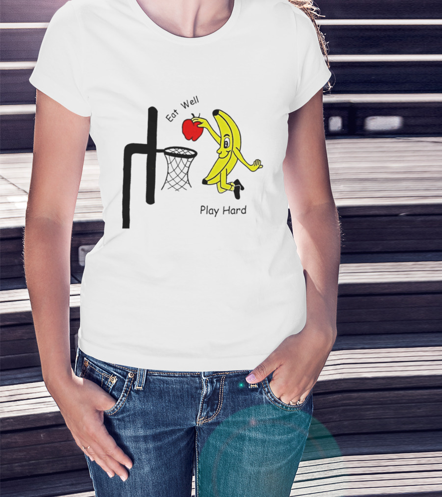 Banana Squad Basketball Eat Well Play Hard Dunking Apple T-Shirt