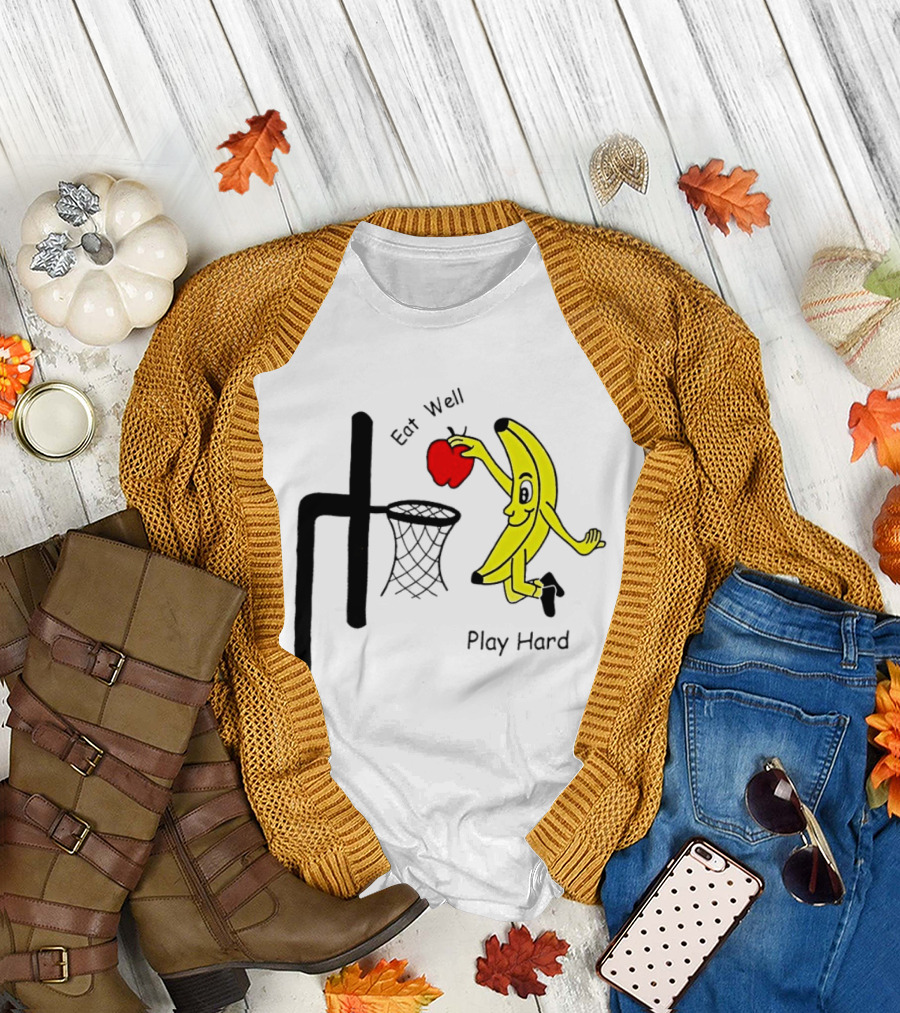 Banana Squad Basketball Eat Well Play Hard Dunking Apple T-Shirt