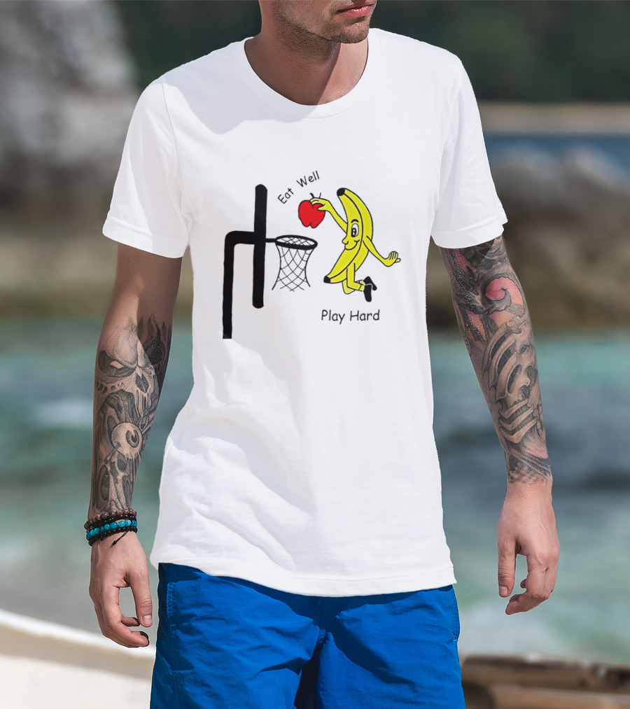 Banana Squad Basketball Eat Well Play Hard Dunking Apple T-Shirt