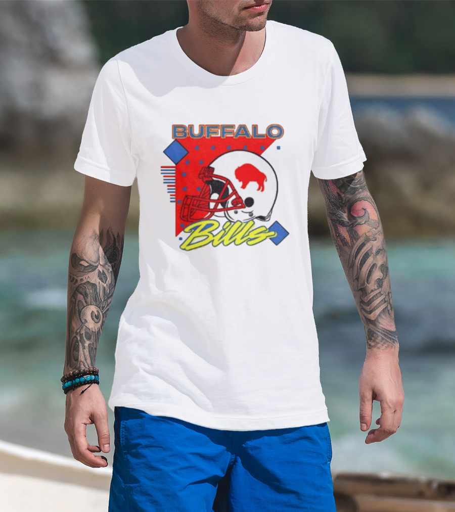 Buffalo Bills Football Helmet Retro 90s T-Shirt