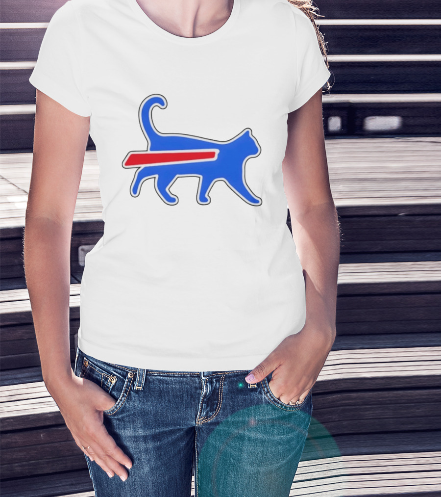 Buffalo Bills Cat Logo Parody Red And Blue T-Shirt