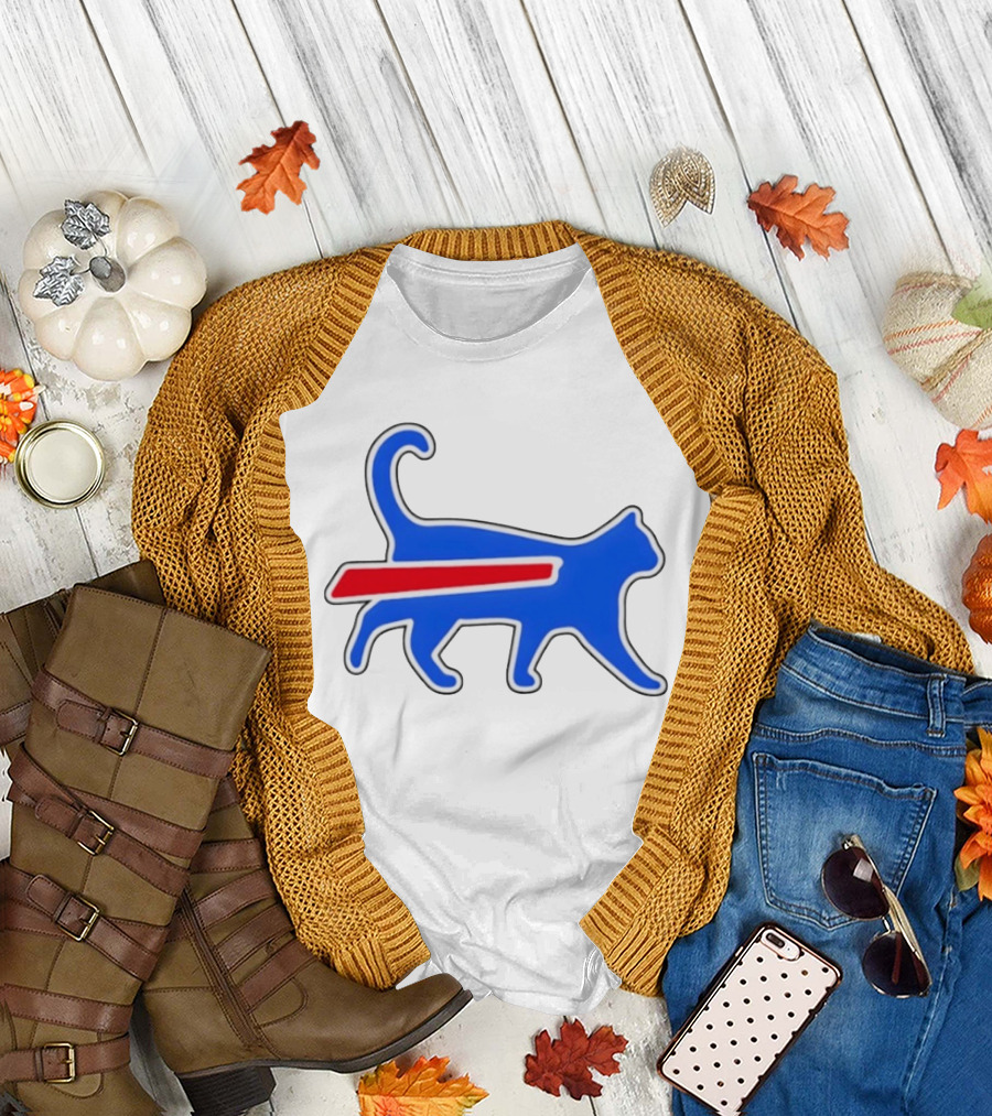 Buffalo Bills Cat Logo Parody Red And Blue T-Shirt
