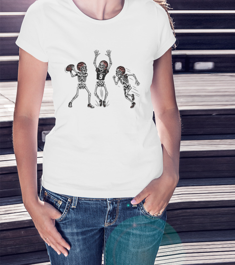 Joe Burrow Number 9 Cincinnati Bengals Skeleton Football Players T-Shirt