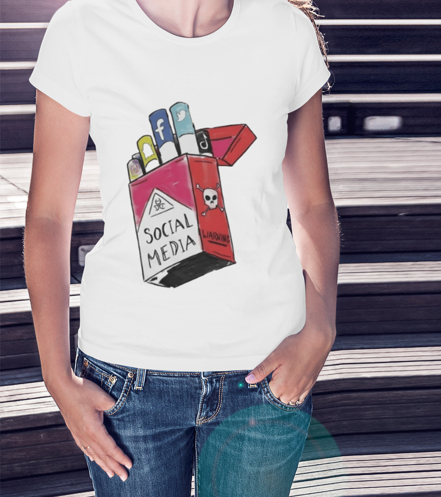 Social Media Warning Cigarette Pack With Iconic Apps T-Shirt
