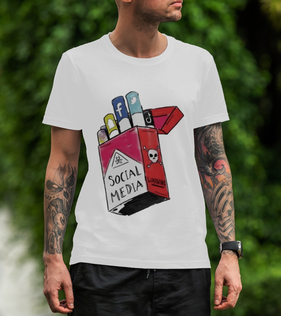 Social Media Warning Cigarette Pack With Iconic Apps T-Shirt