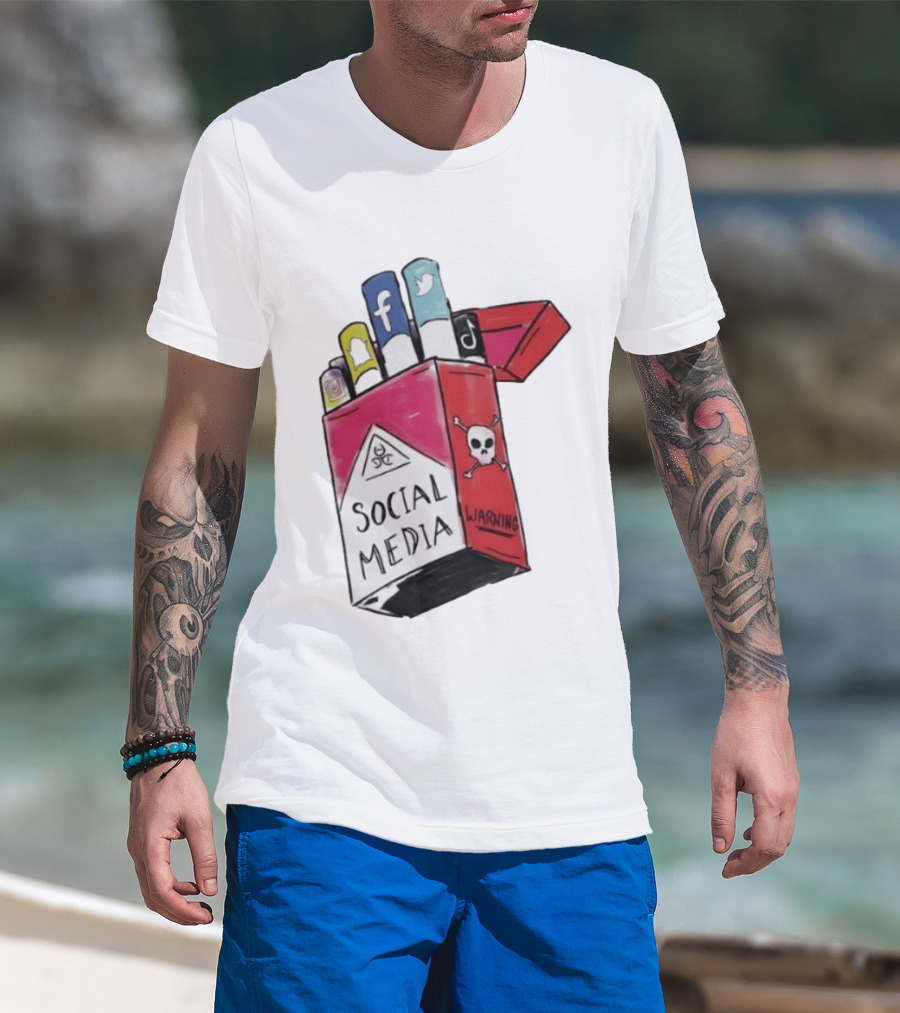 Social Media Warning Cigarette Pack With Iconic Apps T-Shirt