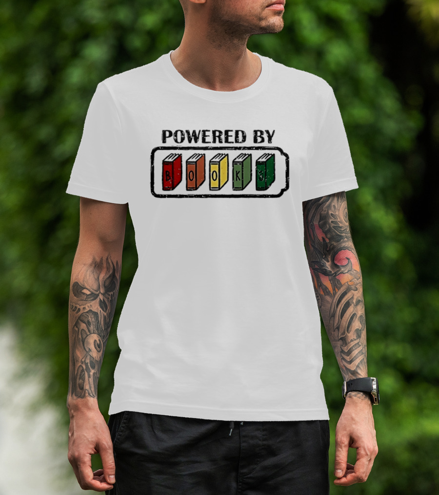 Classic Powered By Books Pride Colorful Book Spines T-Shirt