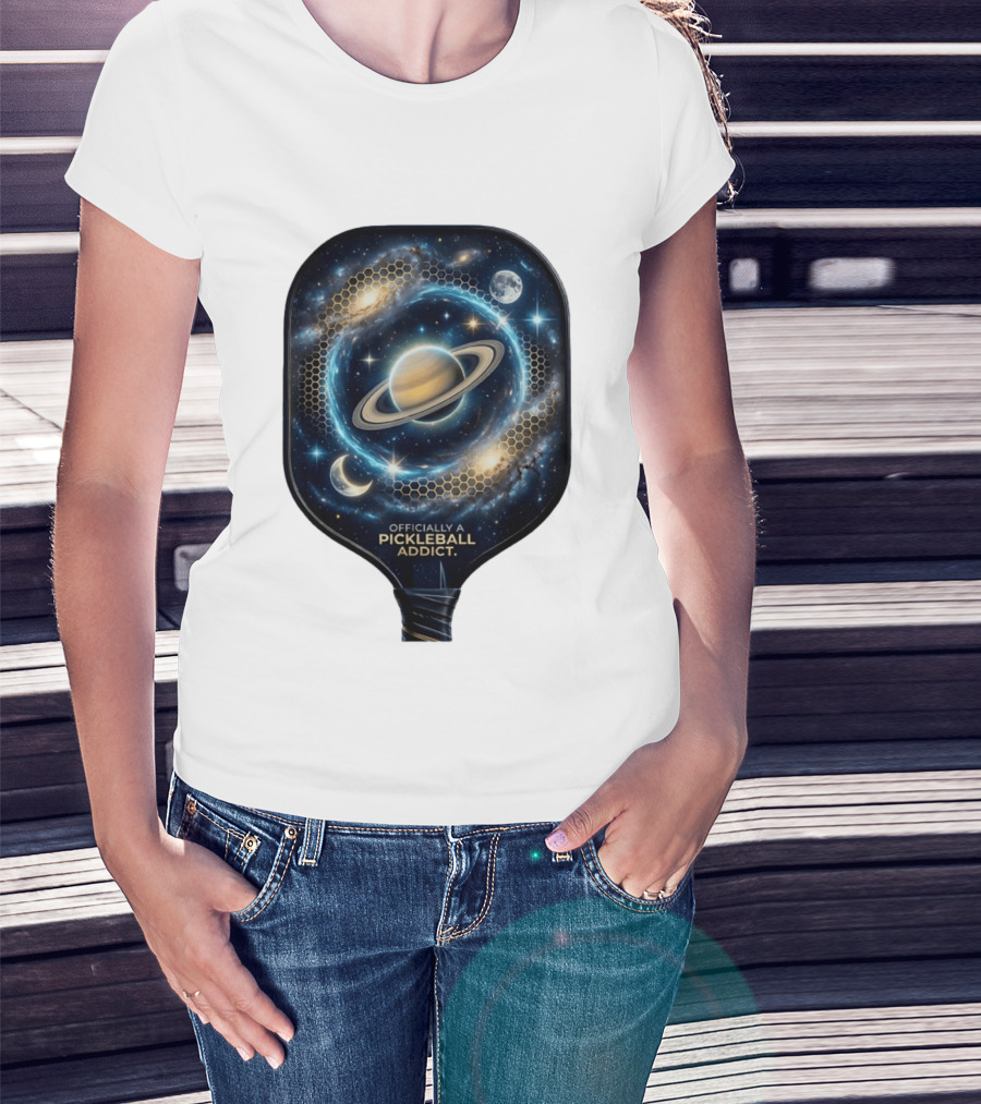 Officially A Pickleball Addict Galaxy Space Planets Saturn Stars T-Shirt