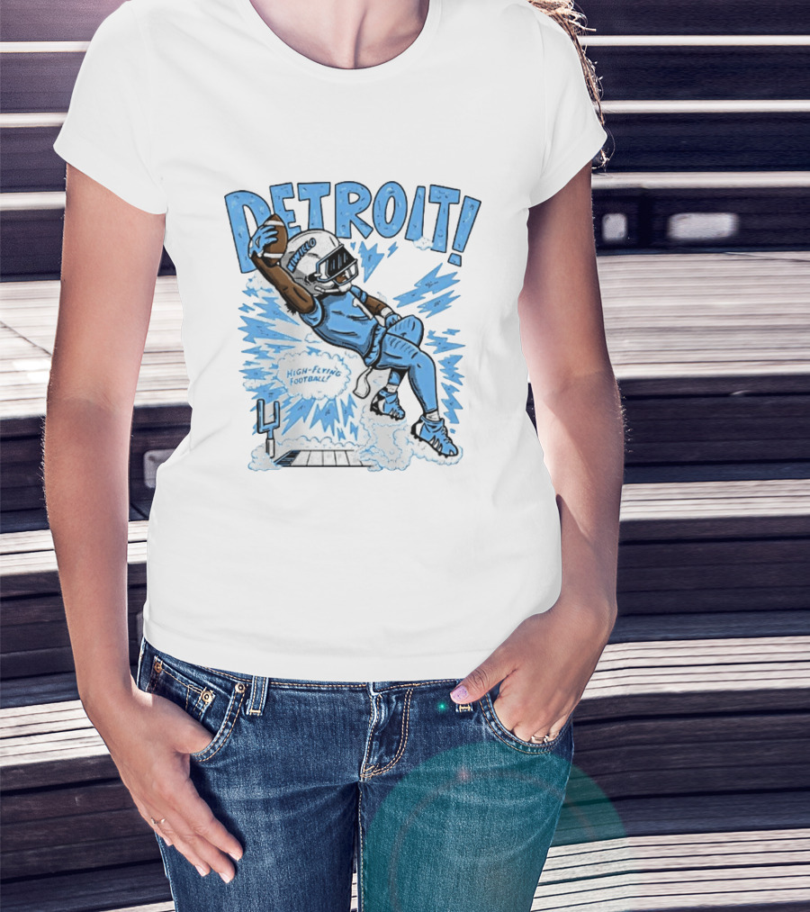 Detroit Lions High Flying Football Dynamic Catch Comic T-Shirt