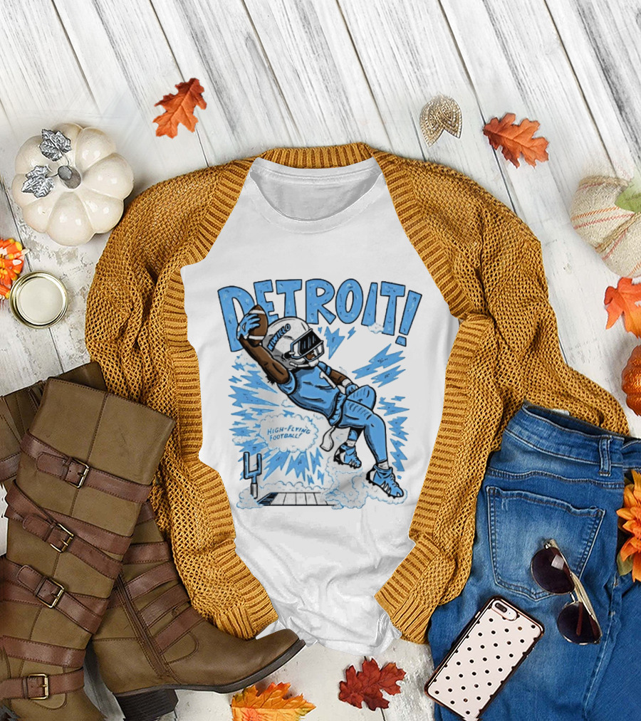 Detroit Lions High Flying Football Dynamic Catch Comic T-Shirt