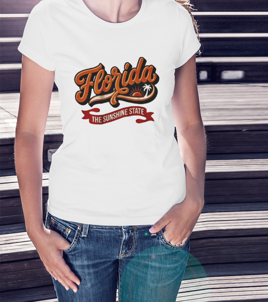Florida The Sunshine State Sunset Palm Tree Vintage Look T-Shirt