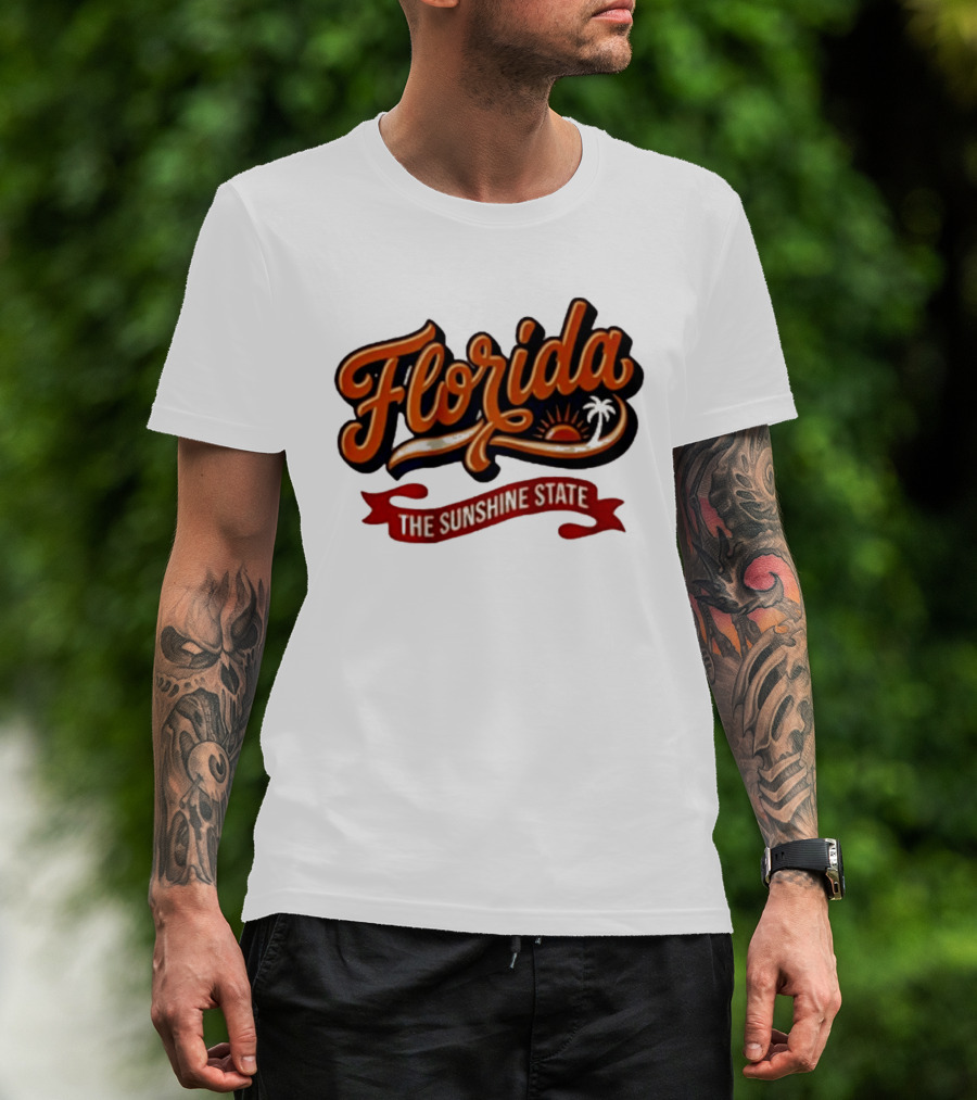 Florida The Sunshine State Sunset Palm Tree Vintage Look T-Shirt