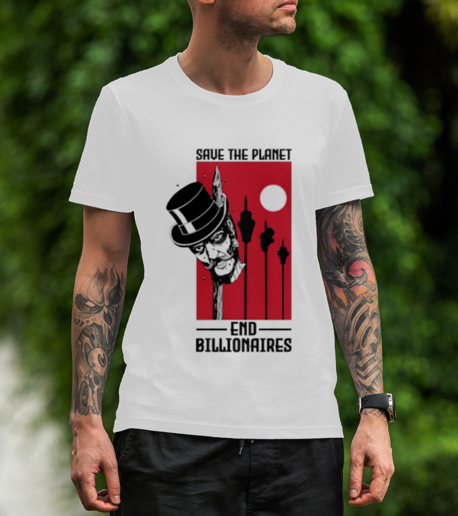Original Save The Planet End Billionaires Top Hat Monopoly Man Red Sun T-Shirt